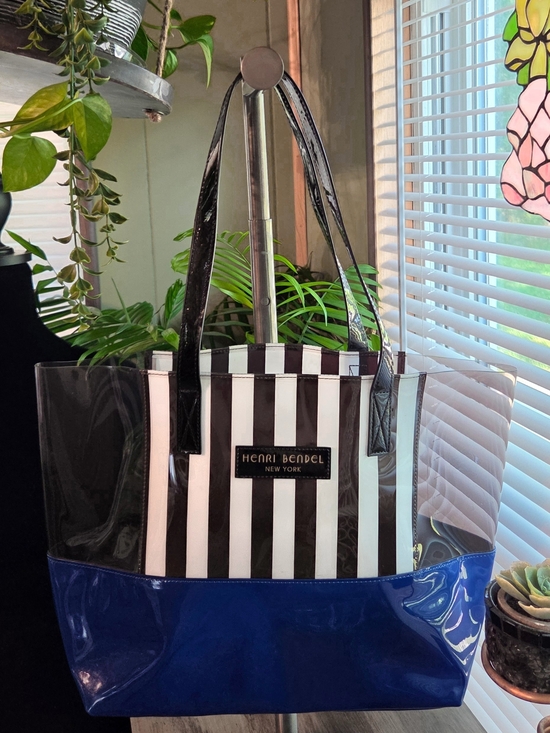 Henri Bendel New York Handbags - NWOT Henri Bendel New York Striped PVC Tote Bag Black Blue White Medium